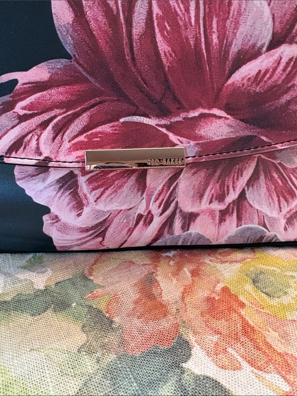 Ted Baker Black Satchel with Pink Floral Print and Rose Gold Hardware like new - Picture 13 of 13